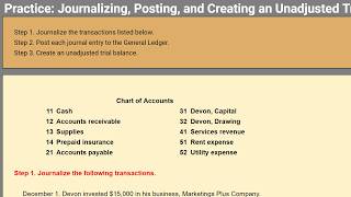 Journalizing Posting Unadjusted Trial Balance Practice [upl. by Elleda958]