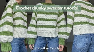 Crochet chunky sweater tutorial I Kenikse Crochet [upl. by Elvia]