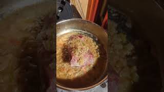 Corned Beef Brisket slow cooking on my wood burning stove Off grid homestead cooking [upl. by Aeynod478]