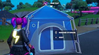 Recover health by resting in a Tent  Fortnite Challenge Guide [upl. by Nuahsar254]