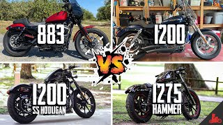 Harley Iron 883 vs 1200 vs 1200 SampS vs 1275 Hammer comparison [upl. by Win597]