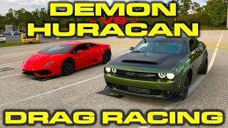 840HP Dodge Demon vs Lamborghini Huracan LP6104 14 Mile Drag Racing  3 Races [upl. by Apur838]