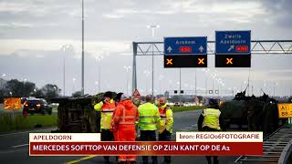 Defensie voertuig op zijn kant op de A1 [upl. by Nerraj]