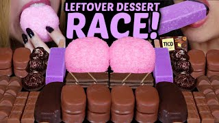 ASMR LEFTOVER DESSERT RACE CHOCOLATE TICO ICE CREAM BARS PINK SNOWBALL CAKES MILKA KINDER 먹방 [upl. by Schreiber464]