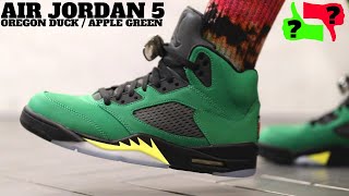 Should You Cop Air Jordan 5 Retro quotOregon Ducksquot Apple Green Review amp On Feet [upl. by Knorring]