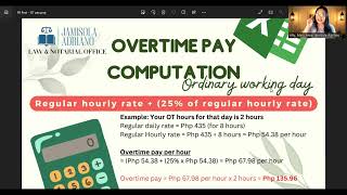 PH Labor Law  How to Compute Overtime Pay Ordinary Working Day [upl. by Tnirb]