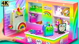 Make Miniature UNICORN School Supplies Shop Backpack School Bag Wallet  DIY Miniature House [upl. by Matthew]