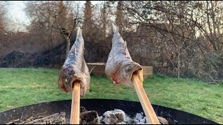 Forellen grillen über Feuer  Steckerlfisch mit Rezept [upl. by Nivahb925]