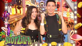 Fremont Street Experience  SlotZilla Zip Line  Las Vegas [upl. by Aronid]