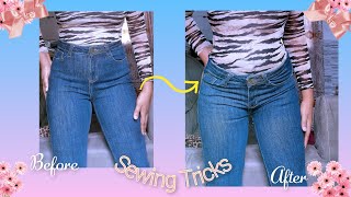 Easiest Way to Transform a High Waist Jeans into a Low waist Jeans  Sewing Trick [upl. by Eednyl]