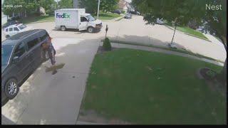 FedEx delivery driver fired after security camera shows him throwing package [upl. by Anirres736]