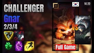 CHALLENGER Top Gnar vs Skarner lol KR solo rank Full Game 1422 [upl. by Samanthia641]