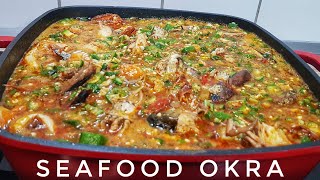 How To Make Nigerian Seafood Okra Soup  Slimy Okra Soup Recipe [upl. by Ennovart]