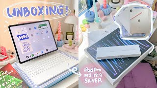 iPad Pro M2 129” Unboxing 🩶 Magic Keyboard amp 2nd Gen Pencil 🖇️ Accesories Cute Case  Bag [upl. by Nageam496]