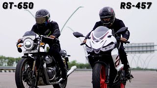 APRILIA RS457 vs CONTINENTAL GT650 🔥 DRAG RACE  UNEXPECTED RESULTS 😱 [upl. by Leno]