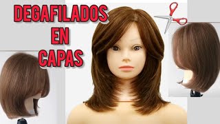 2 CORTES en CAPAS con DEGRAFILADO y Flequillo Básico✂️ Layered HairCut [upl. by Leeann]