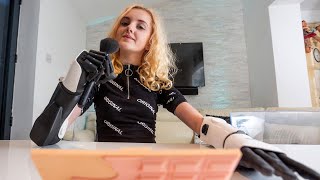 13YearOld Uses Bionic Arm to Put on Makeup [upl. by Ainirtac]