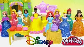 Disney Princess MagiCip Tiana Royal Party Palace Tee Party with 10 Princesses and Play Doh Makeover [upl. by Erhart]