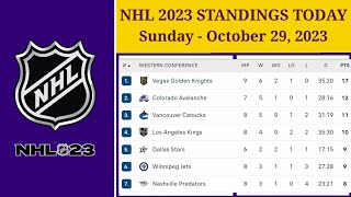 NHL Standings Today as of October 29 2023  NHL Highlights  NHL Reaction  NHL Tips [upl. by Dotty219]