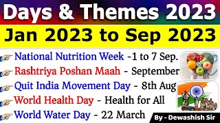 Days And Themes 2023  Jan To September 2023  Important Days 2023 Trick currentaffairs2023 [upl. by Slaohcin]