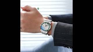 Automatic Skeleton Watches Mechanical Wrist Watches Stainless Steel Waterproof Watch menwatch [upl. by Gavriella342]