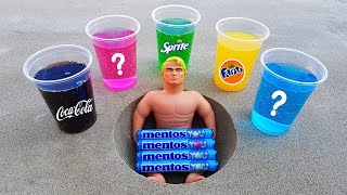 EXPERIMENT Stretch Armstrong VS Underground Cup Fanta Coca Cola Sprite and Mentos [upl. by Relyhcs531]