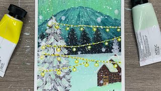 Easy Painting for Beginners  Northern Lights Winter Scenery Painting [upl. by Ttocserp]