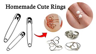 DIY Safety Pin Cute Ring😍 how to make finger rings at home  homemade ring making idea [upl. by Ema]