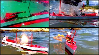 Cardboard RC ship exploded and sinking in coastal waters [upl. by Ytsirhc]