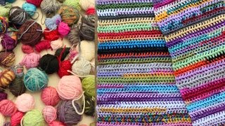 Easy scrap yarn scarf or blanket crochet tutorial [upl. by Kotta]