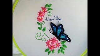 3D Butterfly Embroidery Mariposa bordada en 3D Hand Embroidery Tutorial by ArtesdOlga [upl. by Nixie]