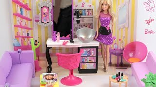 Barbie Hair Salon Pretend Play Dolls Hairsalon Hairwash Haircut Barbie New hairstyle [upl. by Ahsenauj]