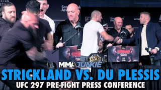 Fan Rushes Stage Sean Strickland and Dricus Du Plessis Squash Beef at UFC 297 Press Conference [upl. by Bekah124]