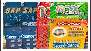 SC Second Chance Monopoly amp Sapphire Blue Scratch Off Lottery Tickets [upl. by Molohs]