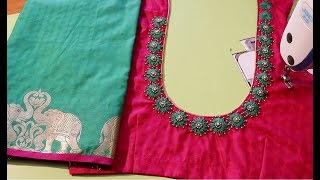 Hand embroidery neck design for silk saree blouse [upl. by Suisyola]