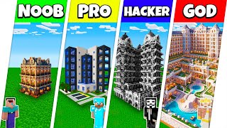 Minecraft Battle NOOB vs PRO vs HACKER vs GOD HOTEL SKYSCRAPER HOUSE BUILD CHALLENGE  Animation [upl. by Winfield]