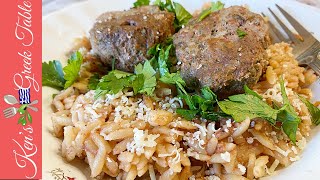 Baked Greek Meatballs amp Orzo  Meatball Giouvetsi [upl. by Lenneuq]