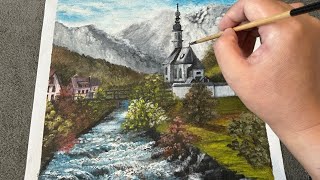 Landscape painting‘Streams in the sun’  painting tutorials step by step [upl. by Zavras904]