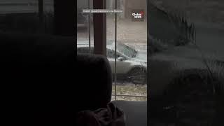 Hail and rain flood Calgary airport destroy homes and vehicles HailStorm [upl. by Wiskind722]