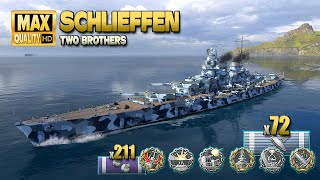 Battleship Schlieffen in a action rich battle on map quotTwo Brothersquot  World of Warships [upl. by Spurgeon]