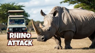 Terrifying Safari Rhino Charges at Car [upl. by Bunker]