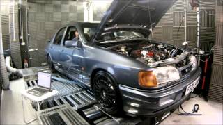 2wd Sierra Cosworth on T38 and Greys On the Dyno at Motorsport Developments In Blackpool Lancashire [upl. by Neddy]