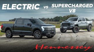 Electric Ford Lighting vs 1000 HP Hennessey MAMMOTH RAM TRX  EV vs ICE  Drag Race [upl. by Irami]