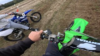 kx450 vs yz450f drag race holeshot crf150r dirtbike [upl. by Nnylkoorb]