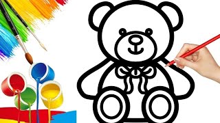 Teddy drawing coloring painting for preschoolersHow to draw cute teddy 🧸for kids [upl. by Palmore]