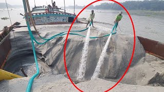 Unloading sand form ship barge unloading video unload sand from big barge ship 34 [upl. by Binni]