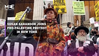 Awardwinning actress Susan Sarandon joins proPalestine protest in New York [upl. by Oynotna]