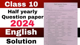 Class 10 half yearly English Question paper 2024 with Solutions and pdf SEBA [upl. by Pardew430]