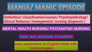 Manic episode mania and its management  psychiatric nursing  mental health nursing [upl. by Nelyk]