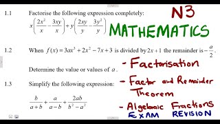 Mathematics N3 Simplify  Factorise Factor and Remainder Theorem November 2018 [upl. by Ditmore]